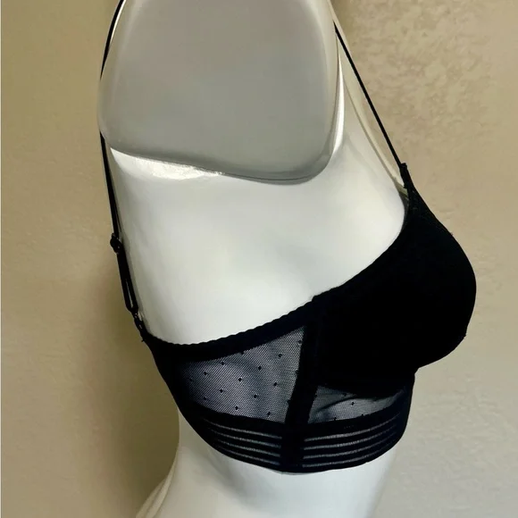 Black Stretchy Polka Dots Mesh Padded Bra Size Medium - Picture 4 of 9